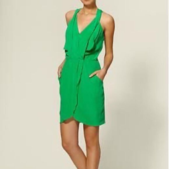 GREYLIN Silk Sleeveless Faux Wrap Mini Dress Green M - Picture 4 of 12